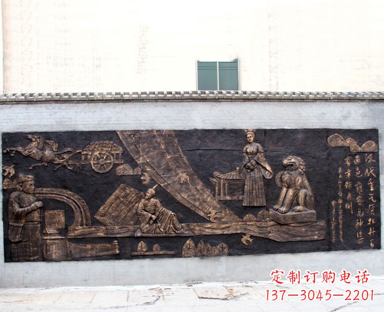 青岛“汉代重气质，牡丹留正色”中国传统文化浮雕壁画，玻璃钢仿铜园林墙壁装饰壁画