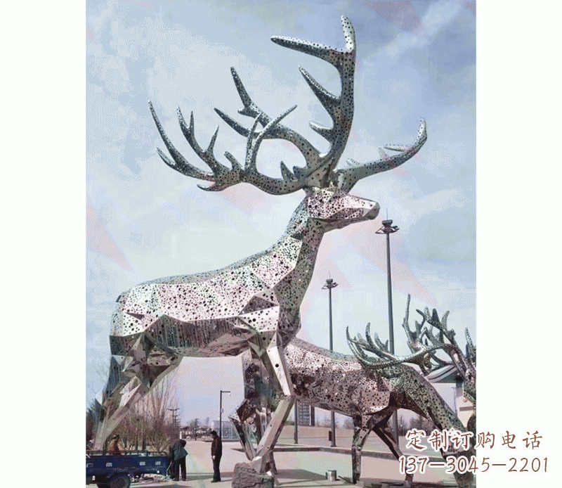 青岛大型不锈钢梅花鹿摆件雕塑