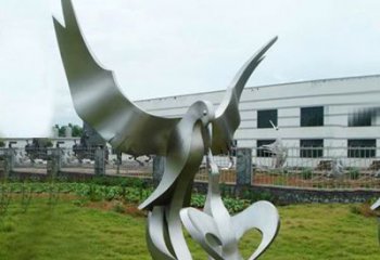 青岛“喂食”不锈钢动物鸟类景观雕塑，公园校园中国文化传承雕塑