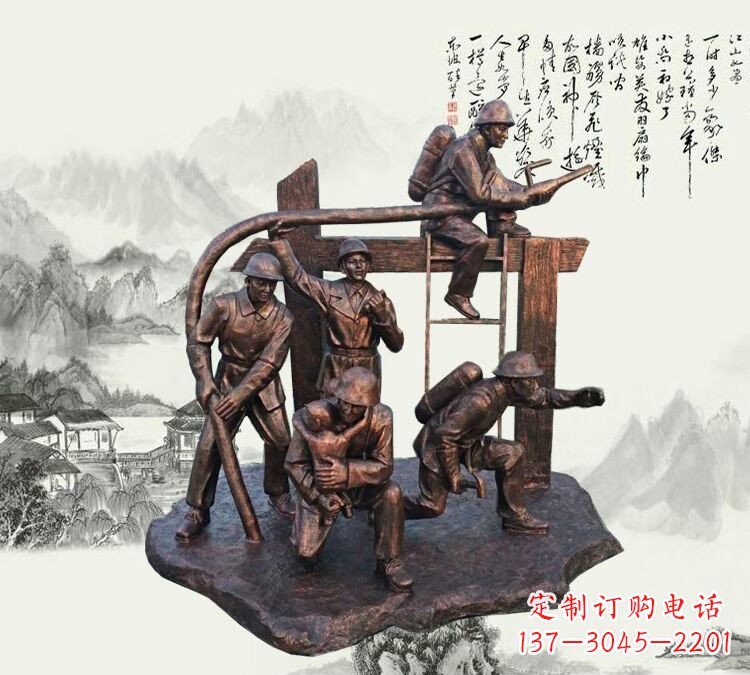 青岛玻璃钢仿铜消防员雕塑