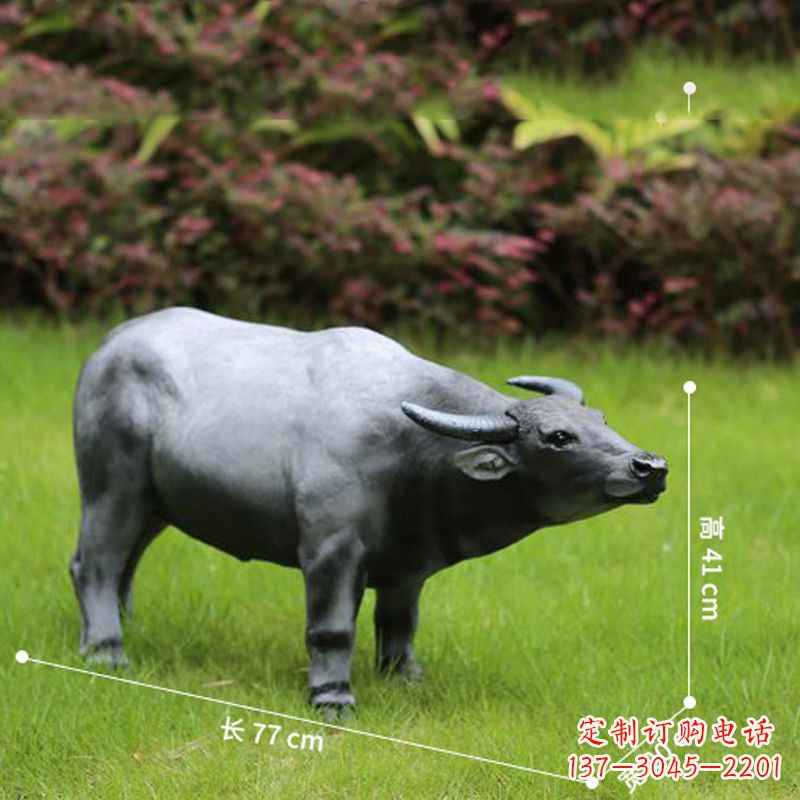 青岛玻璃钢仿真水牛-公园草坪动物雕塑摆件