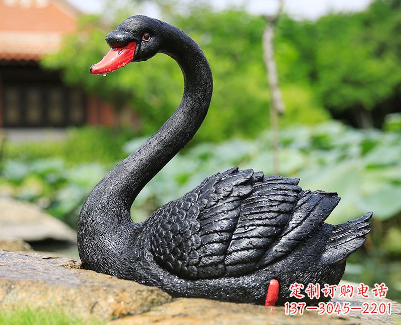 青岛玻璃钢黑色天鹅雕塑-公园园林动物摆件