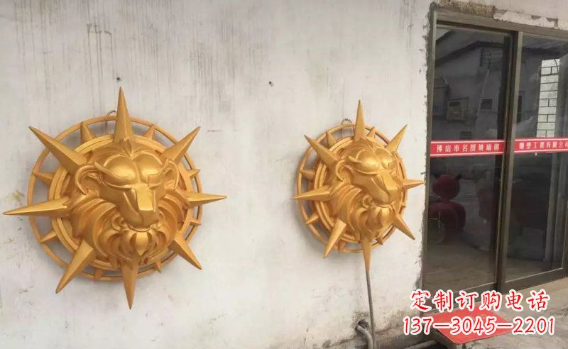 青岛玻璃钢狮子头仿铜景观雕塑