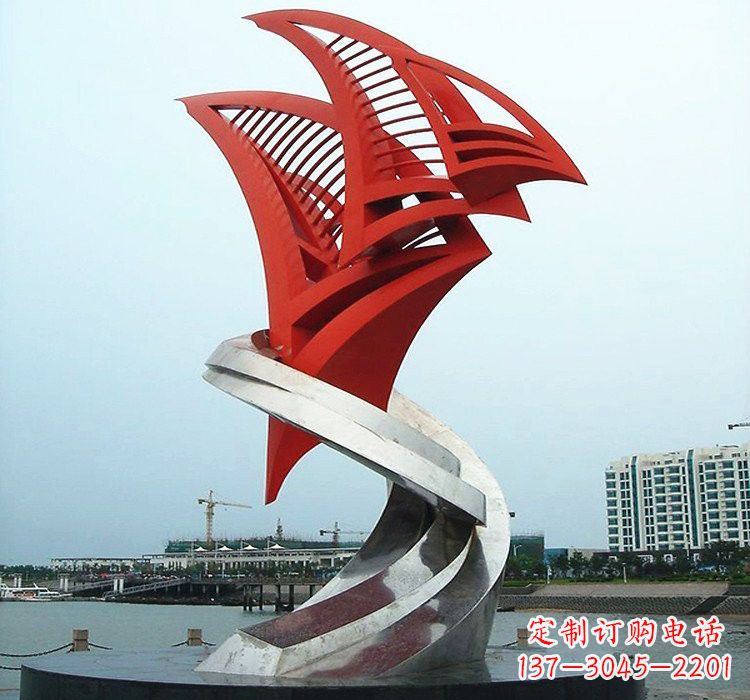 青岛不锈钢彩色帆船雕塑