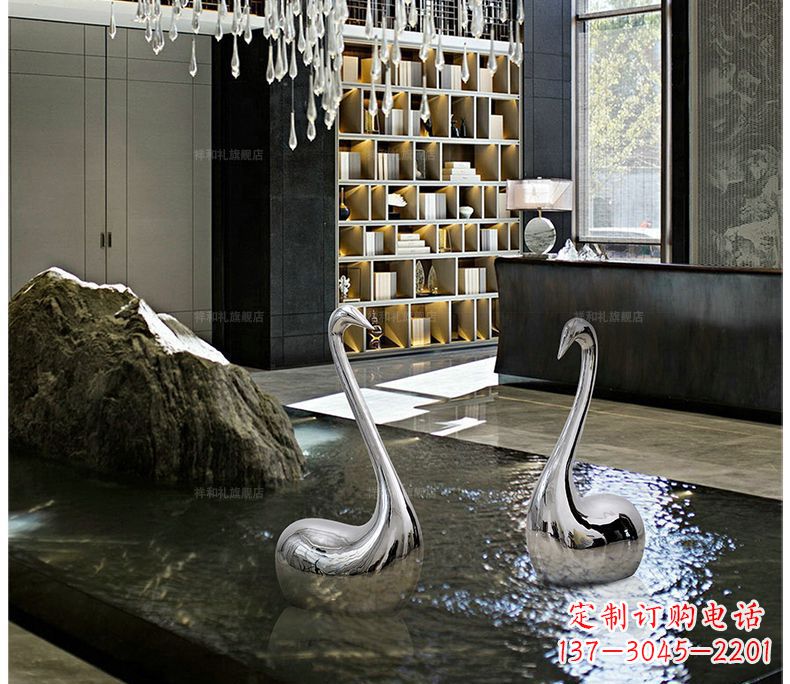 青岛不锈钢抽象天鹅摆件雕塑