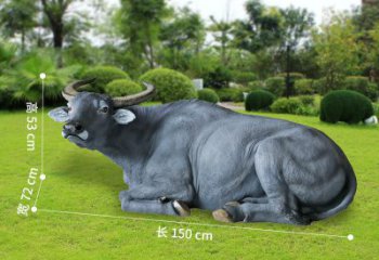 青岛玻璃钢卧姿水牛雕塑——给人以宁静自然的感受