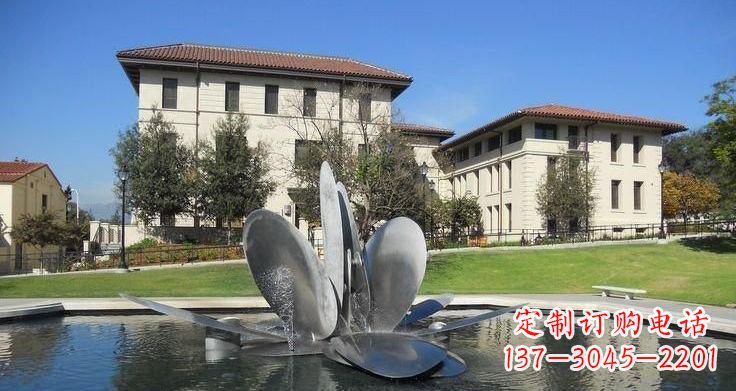 青岛不锈钢公园抽象花朵喷泉雕塑
