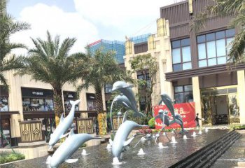 青岛精美海豚喷泉，点缀城市企业街道