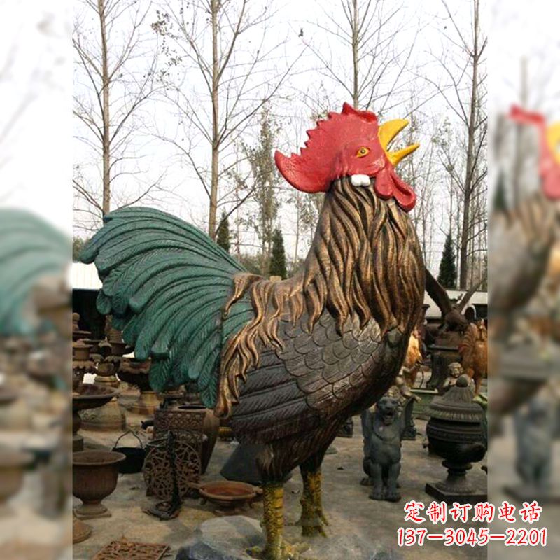 青岛彩绘铜雕公鸡生肖动物雕塑