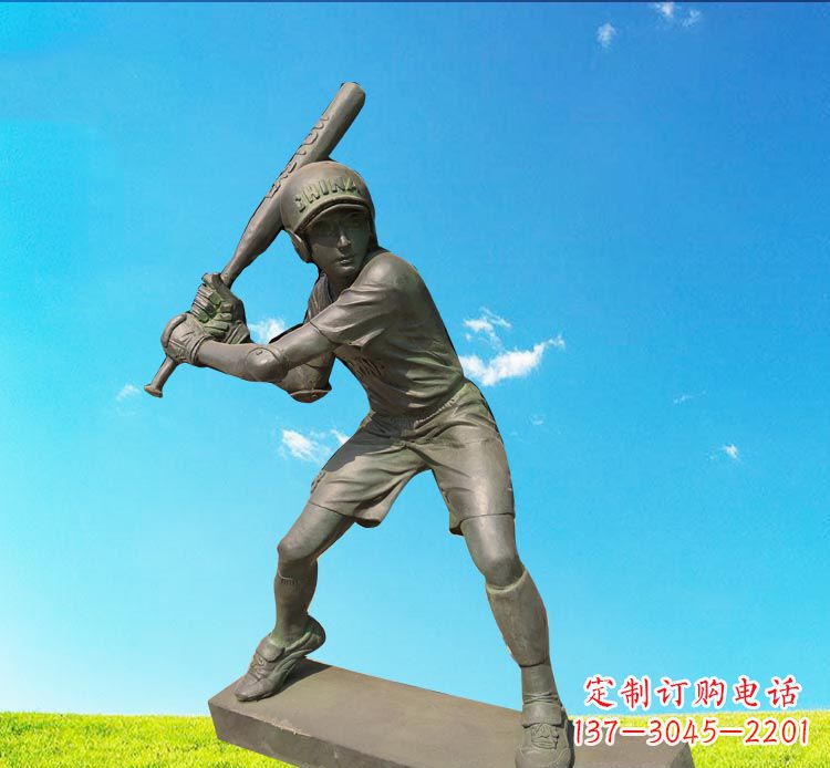 青岛打棒球的人物铜雕