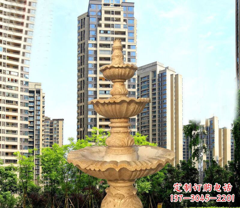青岛大理石三层喷泉公园石雕 (2)