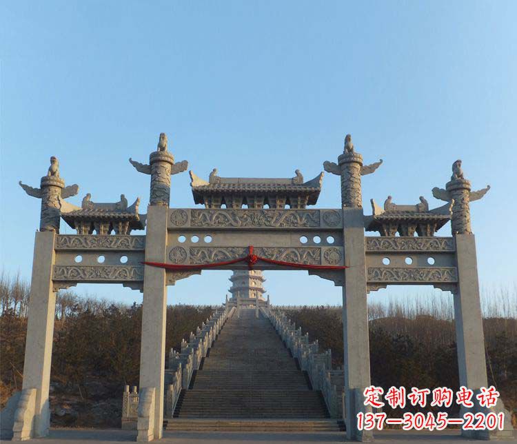 青岛精美大理石三门牌坊雕塑