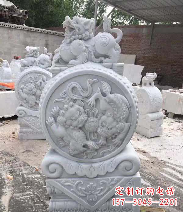 青岛大理石狮子抱鼓石雕塑