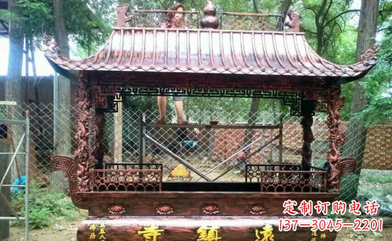 青岛方形寺庙香炉铜雕塑