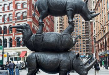 青岛精美犀牛铜雕，城市街道创意装饰