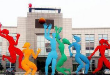 青岛激情运动的写照不锈钢女孩打篮球雕塑