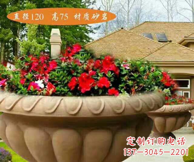 青岛公园砂岩花盆石雕花钵