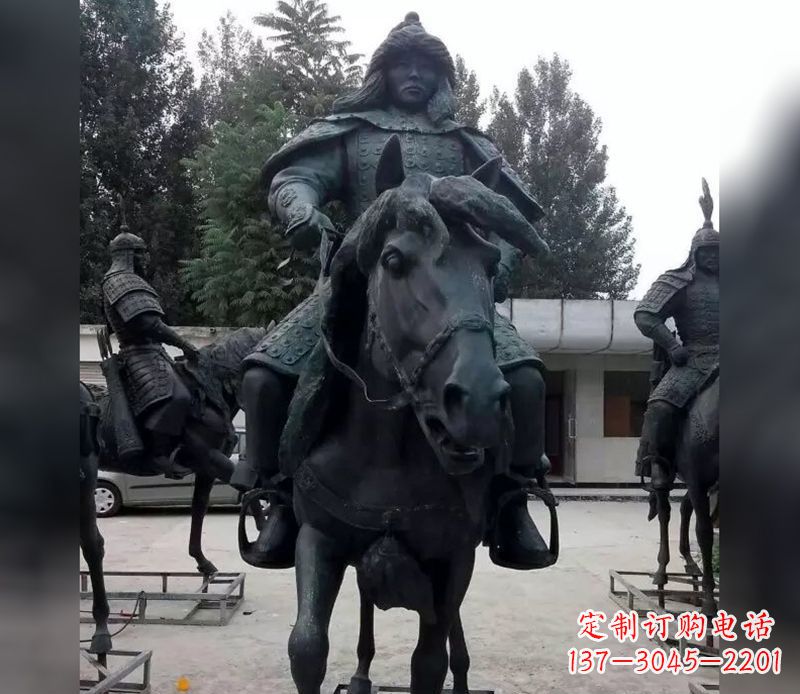 青岛英姿飒爽古代将军骑马铜雕