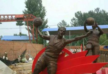 青岛公园打篮球玻璃钢仿铜人物雕塑