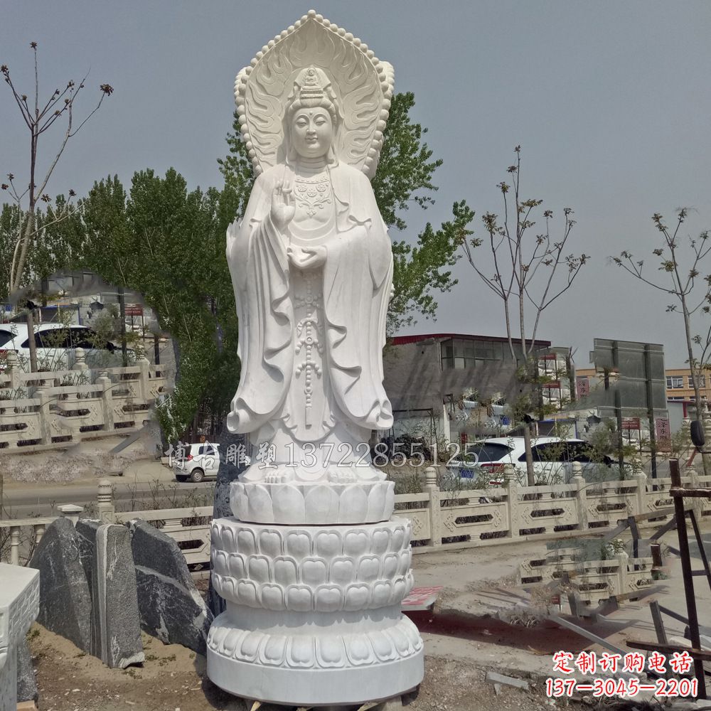 青岛观音菩萨汉白玉石精美雕塑