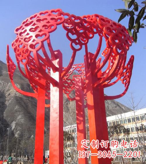 青岛不锈钢心形树叶大树雕塑,展示爱与生命
