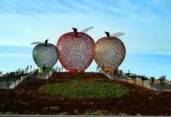 青岛广场不锈钢镂空苹果雕塑