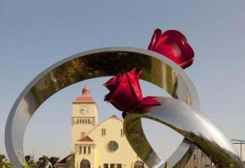 青岛中领雕塑：风格独特的不锈钢玫瑰戒指雕塑