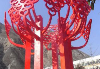青岛广场不锈钢心形树叶大树雕塑