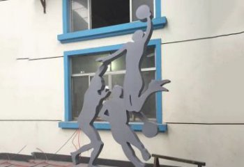 青岛广场不锈钢运动打篮球雕塑，