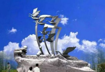 青岛中领雕塑：大雁不锈钢雕塑，质感优雅