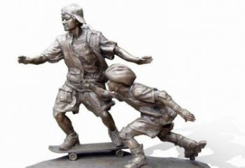 青岛令人惊叹的广场滑板男孩铜雕塑