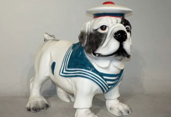 青岛海军玻璃钢仿陶瓷斗牛犬狗雕塑