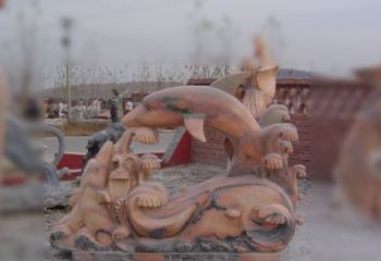 青岛海豚海浪石雕，精美艺术品