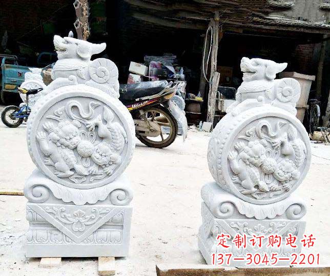 青岛汉白玉招财门墩雕塑