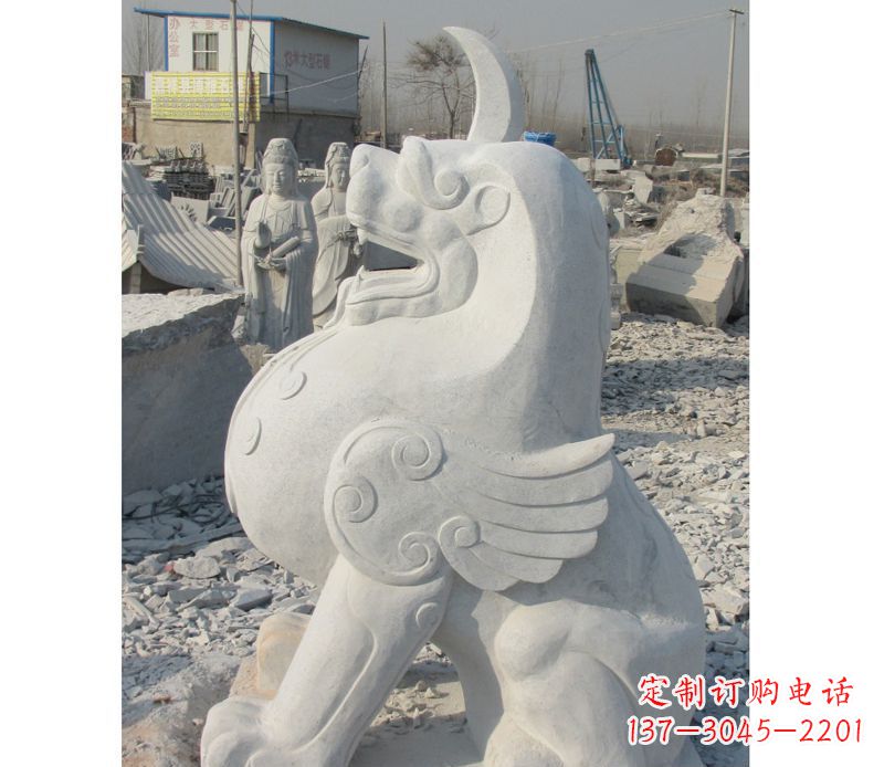 青岛汉白玉独角兽石雕,精美细腻,魅力无穷