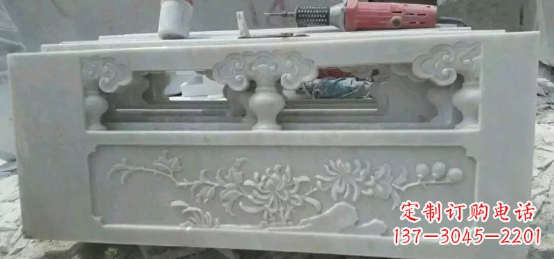 青岛汉白玉花朵浮雕栏板