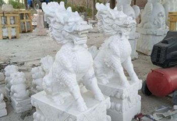 青岛中领雕塑——精美绝伦的汉白玉麒麟门口镇宅石雕