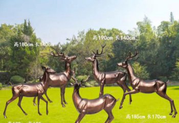 青岛红铜鹿精美雕塑，立体栩栩如生