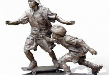 青岛激情滑板，艺术雕塑：城市滑冰男孩铜雕