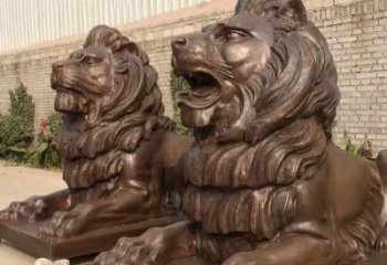 青岛汇丰铜雕狮子，威武雄壮