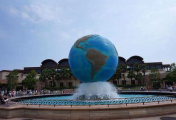 青岛视觉奇景，不锈钢水景喷泉地球仪雕塑