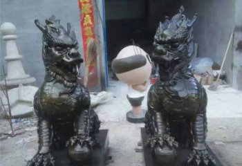 青岛中领雕塑——神兽铜雕麒麟护持您的门口