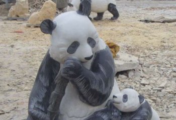 青岛母子熊猫石雕仿真动物雕塑