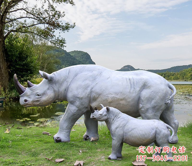 青岛石雕犀牛母子雕塑