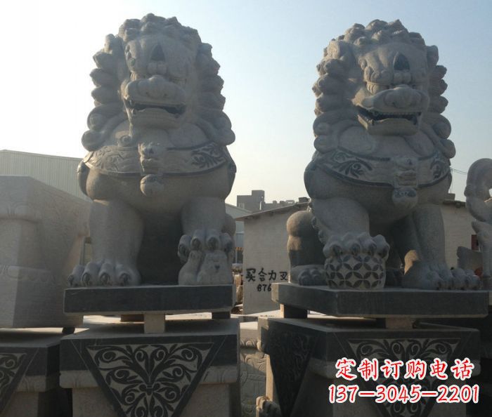 青岛寺庙景观仿古石狮子 (2)