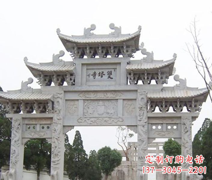 青岛寺庙三门牌坊石雕 (2)