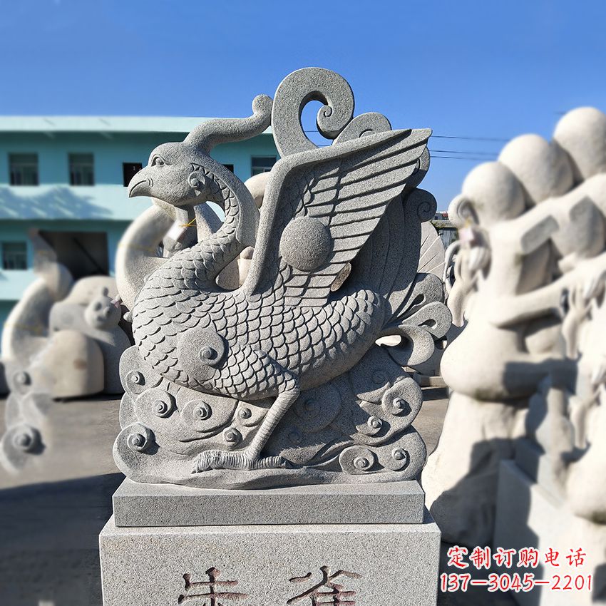 青岛天之四灵之朱雀神鸟砂岩石雕塑