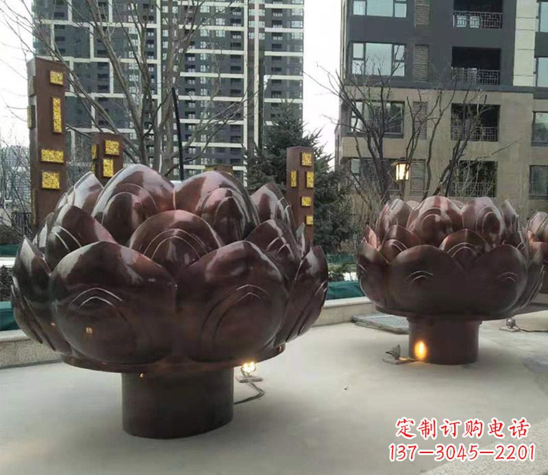 青岛铜雕小区景观荷花