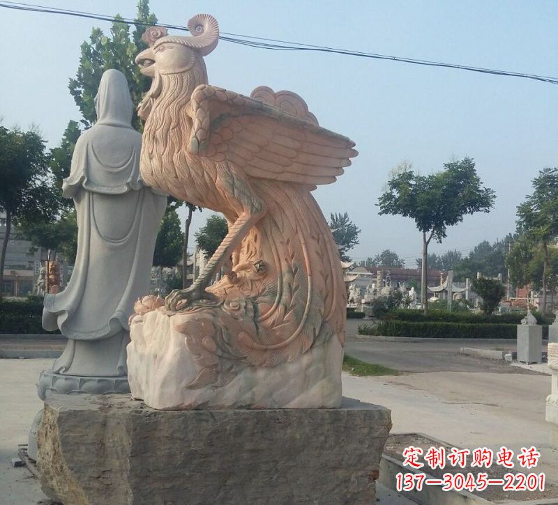 青岛晚霞红凤凰石雕