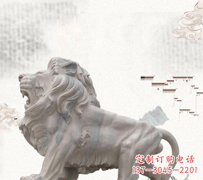 青岛晚霞红公园动物仿真狮子石雕